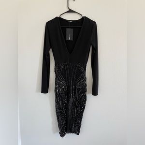 Fashion Nova Black Sequins Dress. Size S. Bottom half see through
